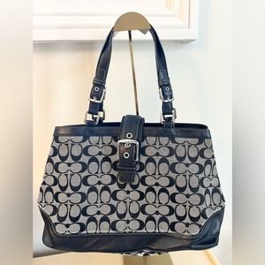 Coach vintage Hampton satchel bag 12643 black fabric leather shoulder soho